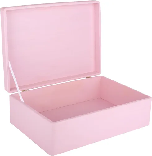 Creative Deco Caja de almacenamiento de madera rosa XL con tapa con bisagras | 15.8 x 11.8 x 5.5 pulgadas (+ -0.5) | Caja de regalo de recuerdo para