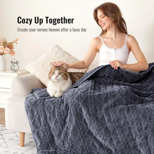 Miniatura 4 de Uttermara Mantas con peso de jacquard para adultos, tamaño matrimonial, 12 libras, manta pesada de sherpa suave de doble cara, manta gruesa para Gris
