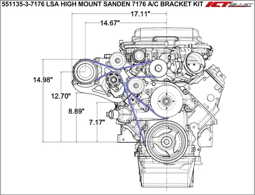 Miniatura 4 de LSA Supercharger High Mount A/C Sanden 7176 Kit de soporte de compresor CTS-V ZL1 SD7