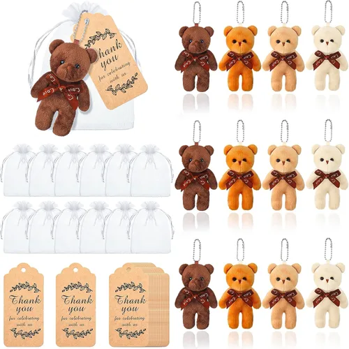 Zhanmai 20 juegos de mini oso de peluche para decoración de baby shower, regalos de muñecas de baby shower, etiqueta de agradecimiento, bolsa de