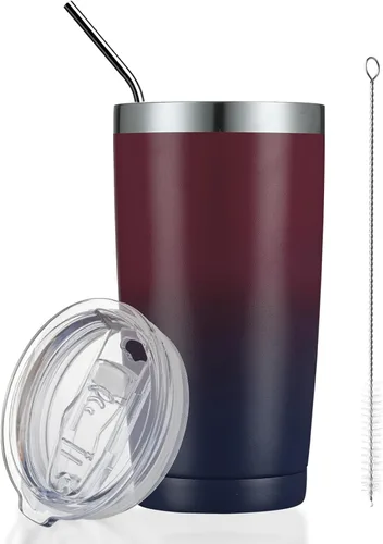 Miniatura 78 de COMOOO Taza de viaje de acero inoxidable de doble pared aislada al vacío de 20 onzas con tapa y pajita, taza de café aislada con recubrimiento