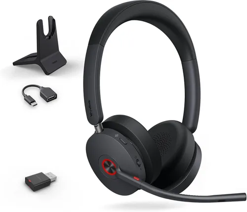 Yealink WH68 Hybrid DECT 6.0 & Bluetooth - Auriculares inalámbricos con soporte de carga, auriculares de oficina ANC de grado empresarial, rango de