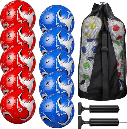 Miniatura 10 de Libima 13 Piezas Pelotas de Fútbol a Granel 10 Piezas Pelota de Fútbol Oficial con 2 Bombas y Bolsa de Transporte Entrenamiento Interior y Exterior