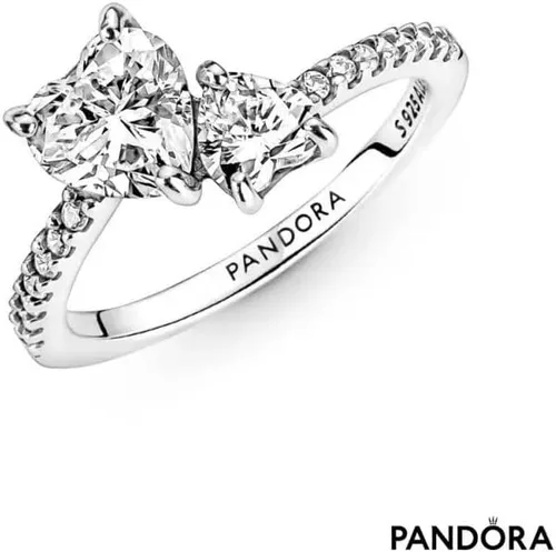 Miniatura 4 de PANDORA Anillo brillante de doble corazón, talla 50, Cobre, plata de ley, circonita, Zirconia cúbica