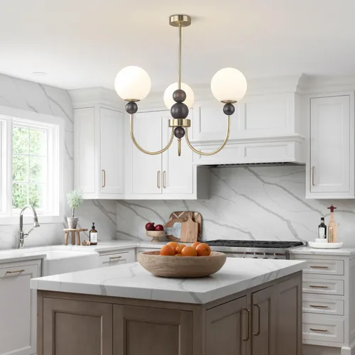 Miniatura 7 de BOKT Candelabros de cristal con forma de globo de mediados de siglo, moderna lámpara dorada para casa de campo, con barra ajustable, lámpara