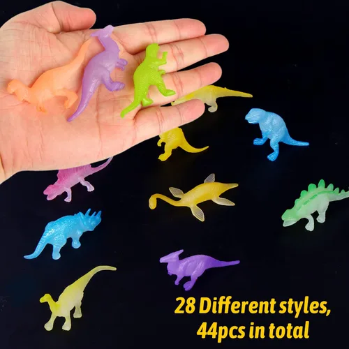 Miniatura 4 de Mini dinosaurios, 44 piezas que brillan en la oscuridad figuras de dinosaurios para niños, recuerdo de fiesta de dinosaurios, decoración de tarta