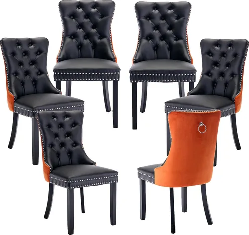 Miniatura 87 de LKTART Juego de 2 sillas de comedor de terciopelo, sillas de comedor copetudas con ribete de anillo de clavo, silla de comedor tapizada con patas
