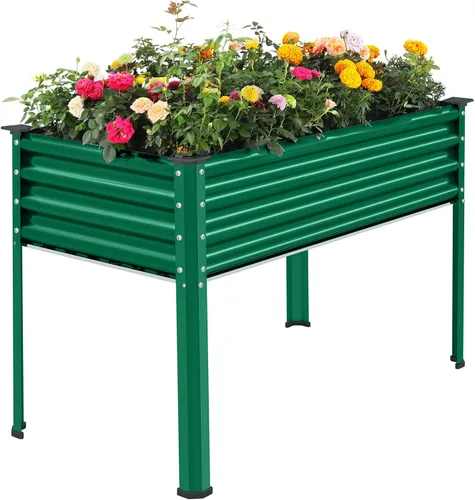 Miniatura 9 de Land Guard Cama de jardín elevada de metal ovalada galvanizada con patas para verduras (beige)