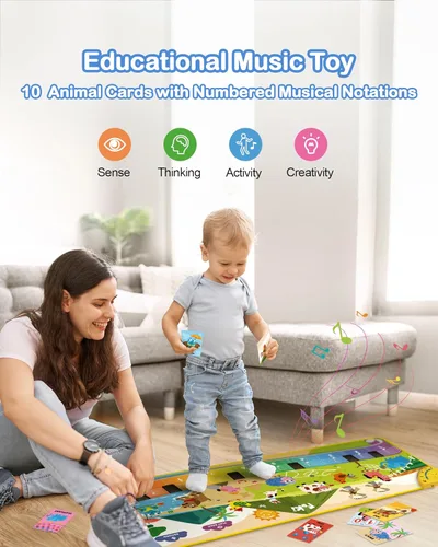 Miniatura 4 de Foki - Alfombrilla de piano para niños pequeños con 61 sonidos de música de animales, juguete educativo sensorial y musical para bailar, teclado