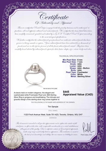 Miniatura 6 de Anillo de perlas cultivadas de plata de ley 925 con calidad AAA de 0.236-0.276in, color blanco claro para mujer, Plata de ley 925