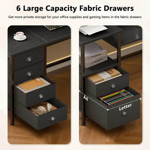 Miniatura 7 de Furologee Escritorio reversible para juegos en forma de L de 66 pulgadas con 6 cajones y estantes de almacenamiento para impresora, escritorio