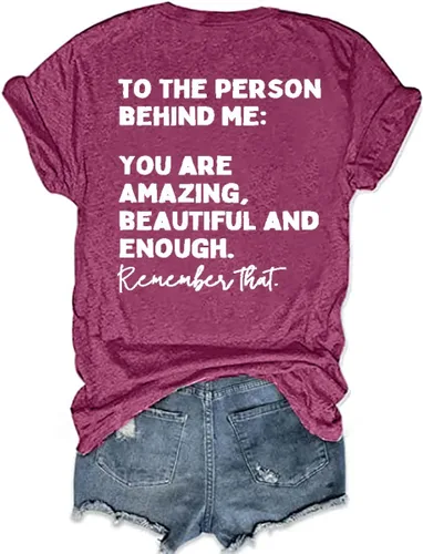 Miniatura 5 de Camiseta con texto en inglés "You Matter to The Person Behind Me" para mujer, camiseta casual de manga corta con cuello en V, camiseta inspiradora