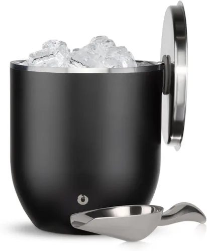 Miniatura 19 de SNOWFOX Cubo de hielo de acero inoxidable con aislamiento al vacío de alta calidad con tapa/pinzas, parte inferior sin goma, accesorios de bar