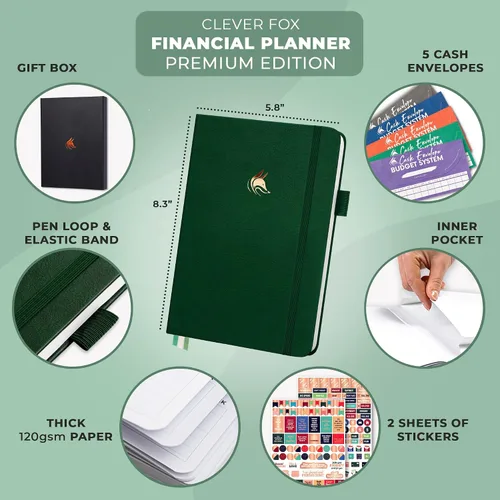 Miniatura 32 de Clever Fox Planificador de presupuesto edición premium, cuaderno de seguimiento de gastos + 5 sobres de efectivo, organizador de presupuesto; libro
