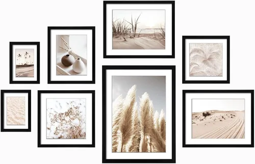 Miniatura 14 de ArtbyHannah Juego de marcos de pared para galería, paquete de 8 marcos de fotos, decoración artística de pared con hierba neutra de las pampas