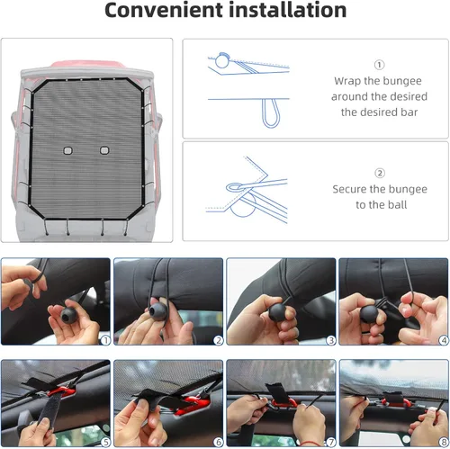 Miniatura 6 de RT-TCZ para Jeep JKU Parasol de malla para el techo de 4 puertas para Jeep Wrangler 2007-2017 JKU Top Bikini negro