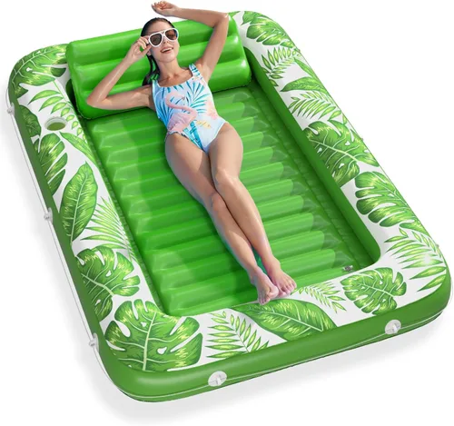 Miniatura 12 de Jasonwell Flotador de piscina inflable 4 en 1 para bronceado - Flotador de balsa para tomar el sol, juguetes, colchoneta para cama de bronceado Base