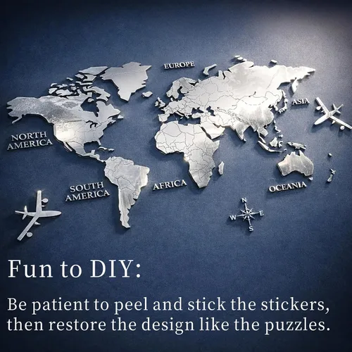 Miniatura 4 de Adhesivo de pared 3D, acrílico con mapa del mundo para pared, para despegar y pegar, calcomanía de pared extraíble para guardería, oficina, sala