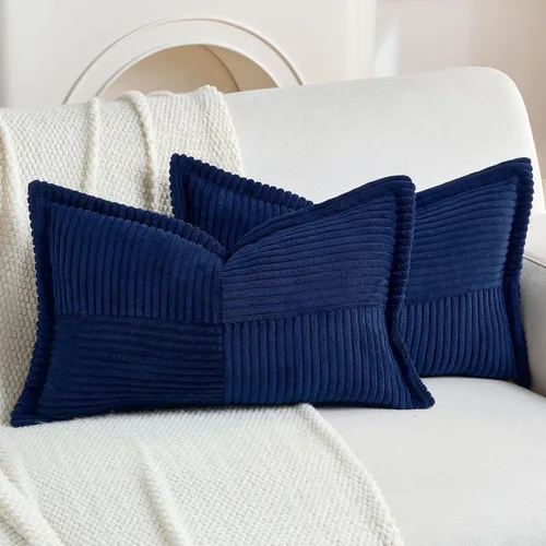 Miniatura 36 de HAUSSY Paquete de 2 fundas de almohada de 22 x 22 pulgadas, fundas decorativas de pana suave, estilo bohemio a rayas sólidas, fundas de cojín