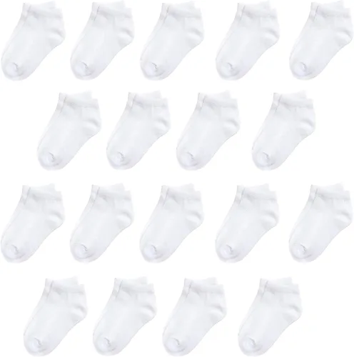 Janegio - 18 pares de calcetines deportivos de corte bajo y medio acolchonados hasta el tobillo para niños y niñas