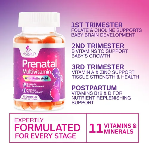 Miniatura 6 de Vitaminas prenatales para mujeres, gomitas de vitaminas para el embarazo con ácido fólico, vitamina A, C, D3, B12, B6, gomitas multivitamínicas