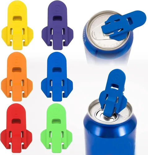 Miniatura 6 de Juego surtido de cubiertas para latas de soda y abridor de pestañas (paquete de 12) - Cubiertas de plástico para latas para mantener las bebidas