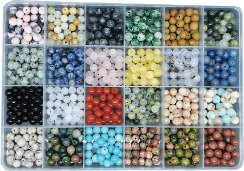 Miniatura 9 de 252 piezas de cuentas de piedra redondas naturales de 0.31 pulgadas, cuentas de piedras preciosas sueltas, tamaño del agujero de 0.039 pulgadas