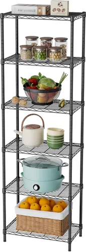 Miniatura 9 de SINGAYE Estante de almacenamiento ajustable de 6 niveles, estantería de alambre, estantes de metal, organizadores de pie para armario, baño, Negro
