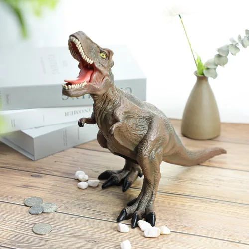 Miniatura 2 de Alcancía T-Rex de dinosaurio marrón resina, regalo de cumpleaños para niños.