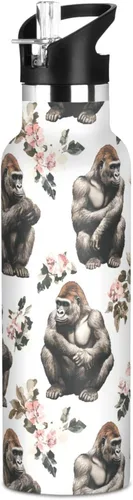Miniatura 23 de Funny Gorilla White Vacuum Insulated Sports Water Bottle Keeps Hot and Cold with Straw Leakproof BPA Free for Gym Sports 11
