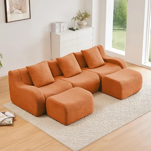 Miniatura 28 de Otomana de tela de peluche negra, moderno reposapiés modular sin hueso en una caja para sala de estar, cómodo diseño de asiento profundo,