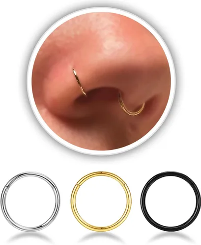 Miniatura 11 de Nose Rings Hoop and Nose Studs Sets for Women Men,Hypoallergenic 316L Surgical Stainless Steel Hinged Clicker Segment Nose Rings Hoop Helix