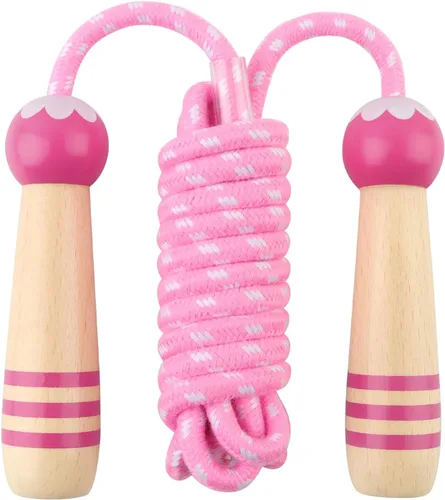 Cuerda de Saltar para Niños, Lorvain Cuerda de Saltar Ajustable, Cuerdas de Saltar para Niños con Mango de Madera para Niñas y Niños, Cuerdas de