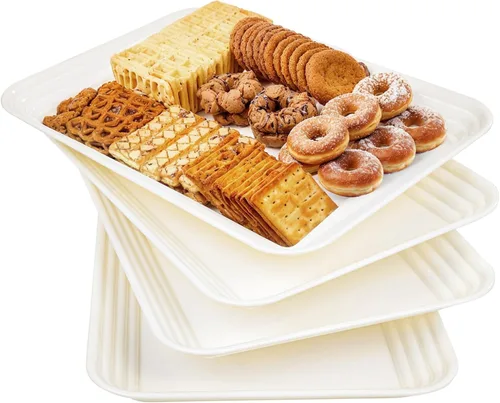 Miniatura 8 de SUT Paquete de 4 bandejas transparentes para servir para entretenimiento, bandejas para servir de 16" x 11" para aperitivos, frutas, galletas