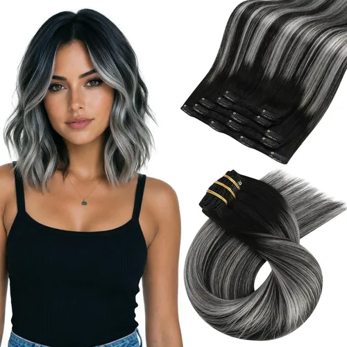 Miniatura 72 de Moresoo Extensiones de cabello humano Remy con clip, color rubio platino, extensiones de cabello humano real de doble trama, color rubio #60, 18