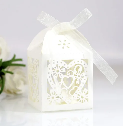 Miniatura 10 de Paquete de 50 cajas de dulces de boda con corazones cortados con láser, cajas de regalo pequeñas para bodas, despedidas de soltera, aniversarios, 01