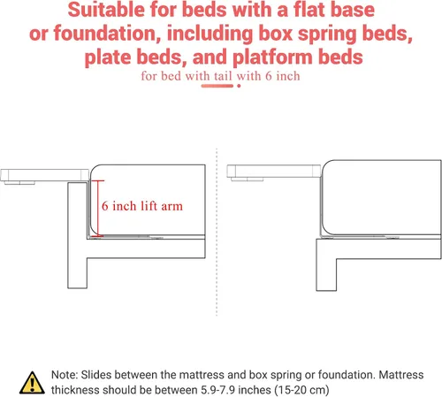 Miniatura 6 de KIWIFOTOS - Estante de mesita de noche elevada para mesa bajo el colchón para cama de muelles, plataforma de cama, mesita de noche, organizador
