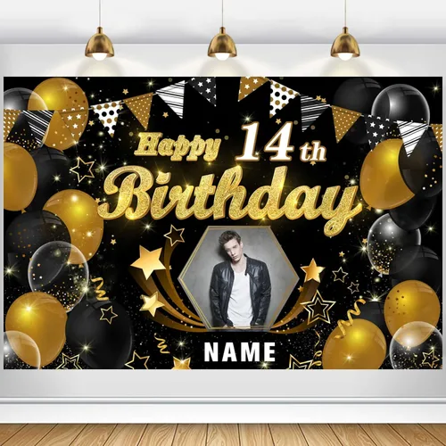 Miniatura 16 de Cartel personalizado de decoración de cumpleaños con temática de baloncesto de 14 años, pancarta de tela personalizada para suministros de fiesta