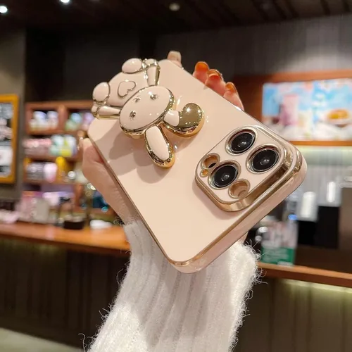 Miniatura 5 de Estuche con soporte de conejo de corazón para Xiaomi Redmi Note 10S, galvanizado suave TPU protector delgado a prueba de golpes con lindo conejito