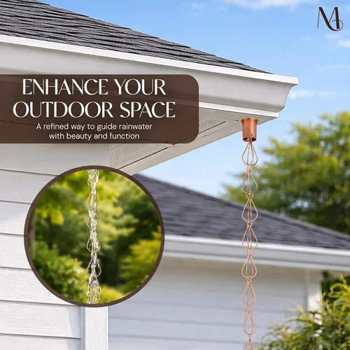 Miniatura 2 de Monarch Rain Chains Cadenas de lluvia de lágrima de cobre puro para canaletas – Cadena de lluvia decorativa de 8.5 pies para exteriores, duradera