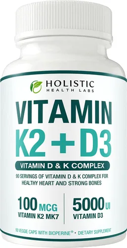Miniatura 4 de Vitamina K2 + D3 de absorción máxima (5000UI), 90 cápsulas vegetales de MK-7 (Menaquinona-7) y colecalciferol (con BioPerina) Suministro de 3 meses
