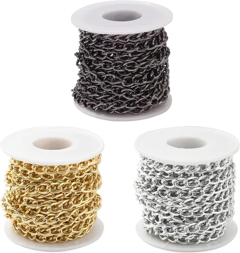 Miniatura 11 de N/C Cadenas de aluminio de 15 pies de eslabones de perlas de imitación, cadena de eslabones trenzados, cadenas de cable cruzado con colgante