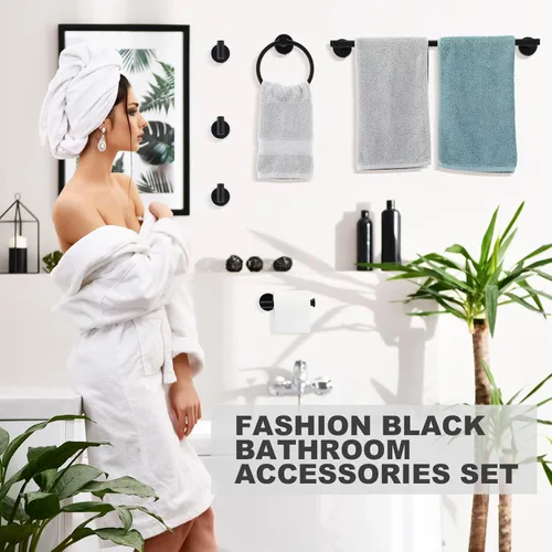 Miniatura 6 de Gisafai Juego de 15 accesorios de baño negro mate, toalleros negros para baño, acero inoxidable Sus304 de 23.6 pulgadas, soporte para papel