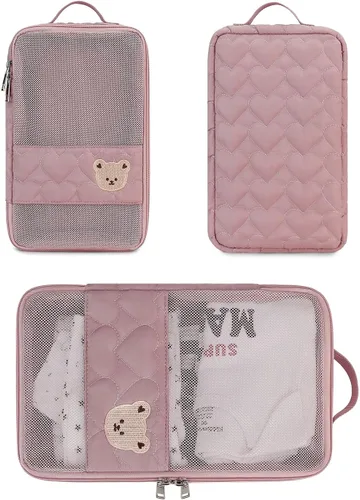 Miniatura 5 de Bolsas Organizadoras para Pañales de Bebé - Pack de 2 Bolsas Colgantes Impermeables con Diseño de Oso Lindo en Malla, Bolsas Reutilizables, Lavables