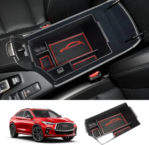 Organizador de consola central Infiniti QX50 QX55 2018-2023 Accesorios para reposabrazos (rojo)