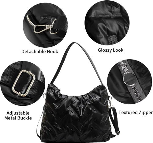 Miniatura 5 de Bolso de mano acolchado para mujer, bolso de mano cruzado con cremallera, bolsa de hombro grande de nailon para el ocio diario