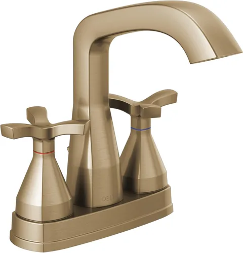 Delta Faucet Stryke - Grifo de baño dorado, grifo de baño central con asas cruzadas, tecnología de sello de diamante, ensamblaje de drenaje de