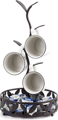 Miniatura 8 de Soporte para taza de café con almacenamiento de cesta de cápsulas de café, soporte giratorio para tazas de 6 capacidades, soporte para tazas