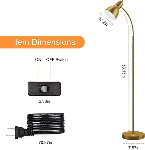 Miniatura 7 de LEPOWER Lámpara de pie, lámpara de pie de metal con cuello de ganso ajustable, base de metal pesado, lámpara de poste de lectura para oficina, Dorado