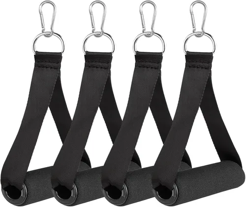 Asas de gimnasio – Asas de cable resistentes con 4 mosquetones para bandas de resistencia, entrenadores de fuerza, ejercicio en casa (juego de 4)